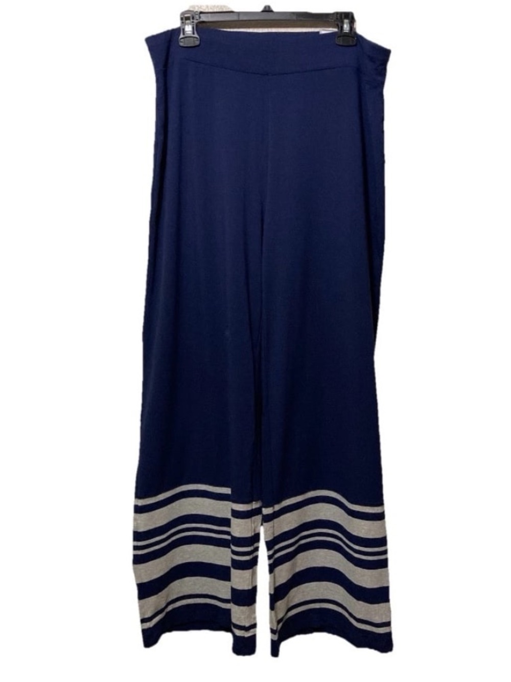 Chico’s Zenergy Navy Stripe Wide-Leg Striped Hem Pants